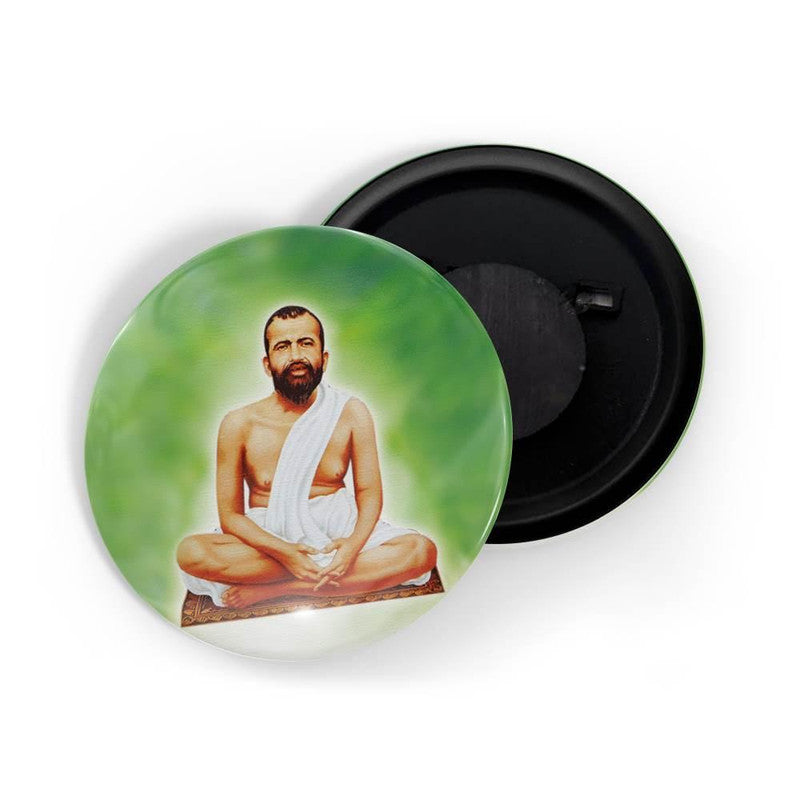 dhcrafts Round Fridge Magnet Green color Ramakrishna Paramahamsa Glossy Finish Design Pack of 1 (58 mm)